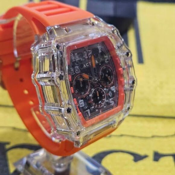 Activa Skeleton x Invicta ACW2305-003 Transparent Chronograph Watch Orange Strap - Picture 5 of 6